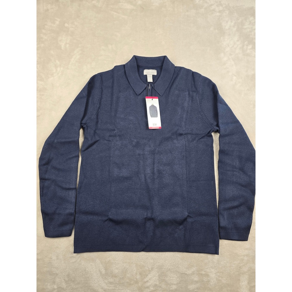 Hickey Freeman Sweater Polo Mens M Blue Quarter Zip Stretch Knit Long Sleeve